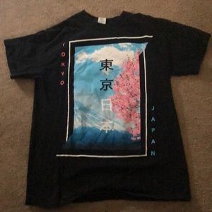Golden Tokyo Japan Sky Cherry Blossom Short Sleeve Shirt
